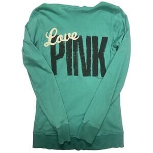 Victoria's Secret PINK Lightweight Full Zip Teal Hoodie Sweatshirt Sz Small Logo